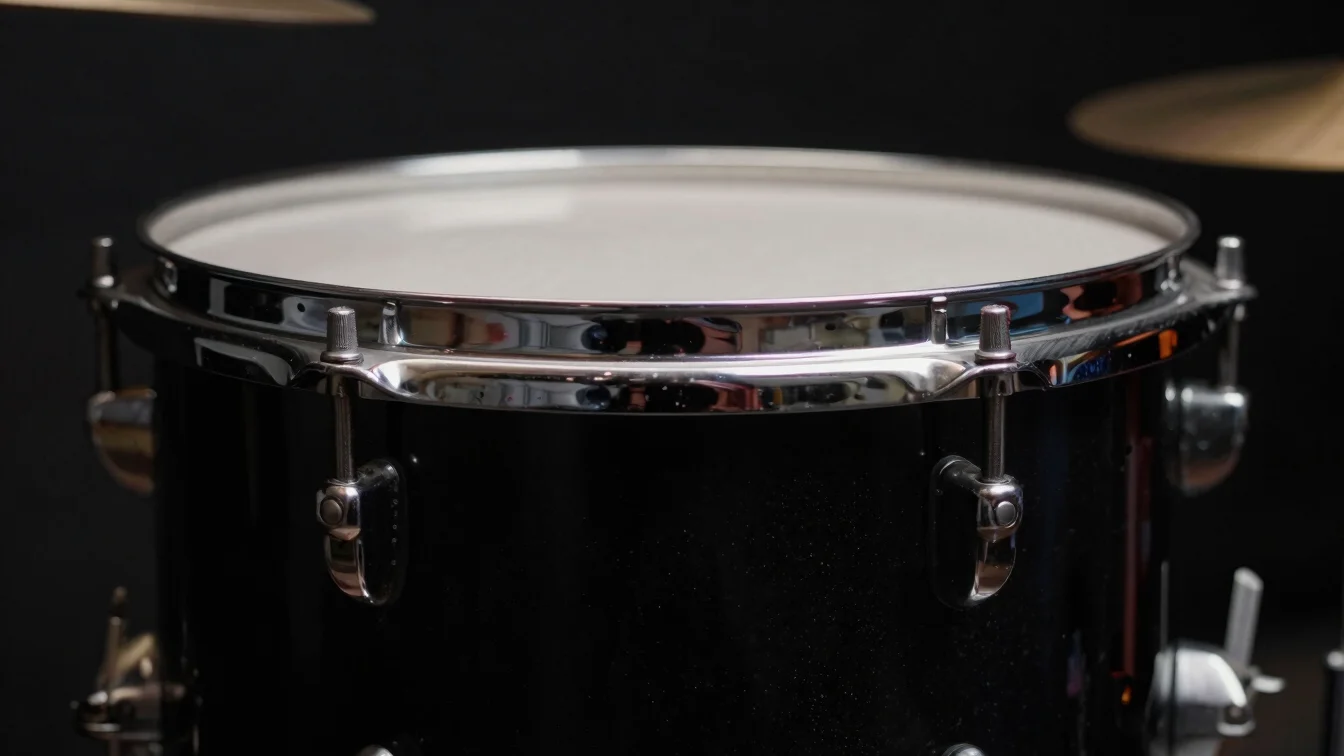 Macro shot of metallic drum hardware with sharp specular highligh